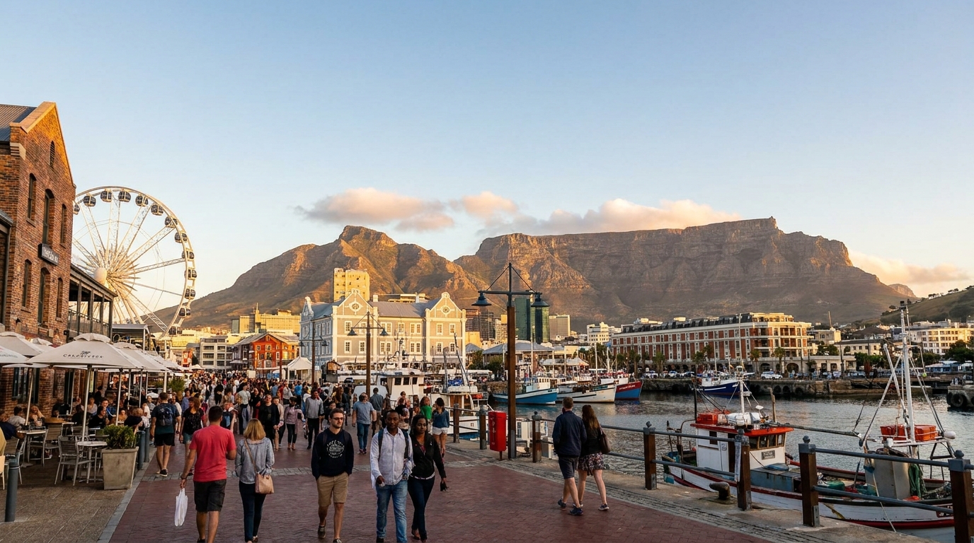 V&A Waterfront in Cape Town with Table Mountain in the background