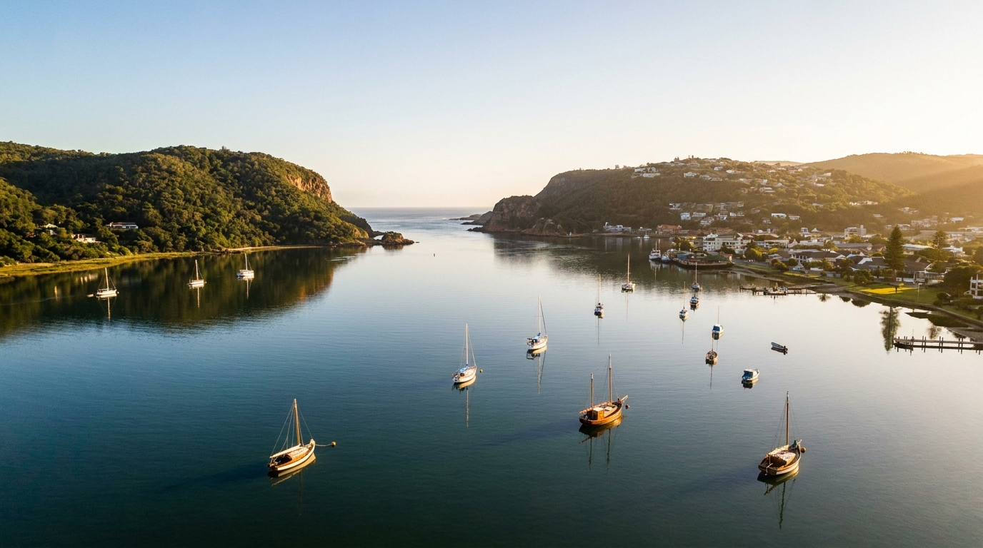 Knysna Lagoon with forested hills on the Garden Route